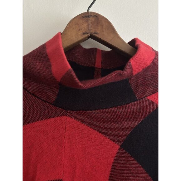 J.McLaughlin Shawl Poncho Red Black Soft Sweater Fridge Mock Turtleneck One Size - Picture 3 of 6